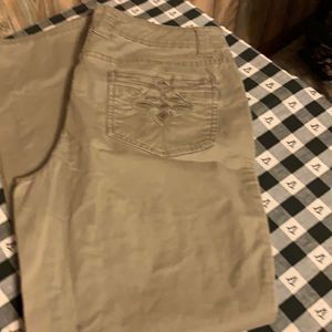 Women’s 12 average stretch pant. Light brown. Flare leg